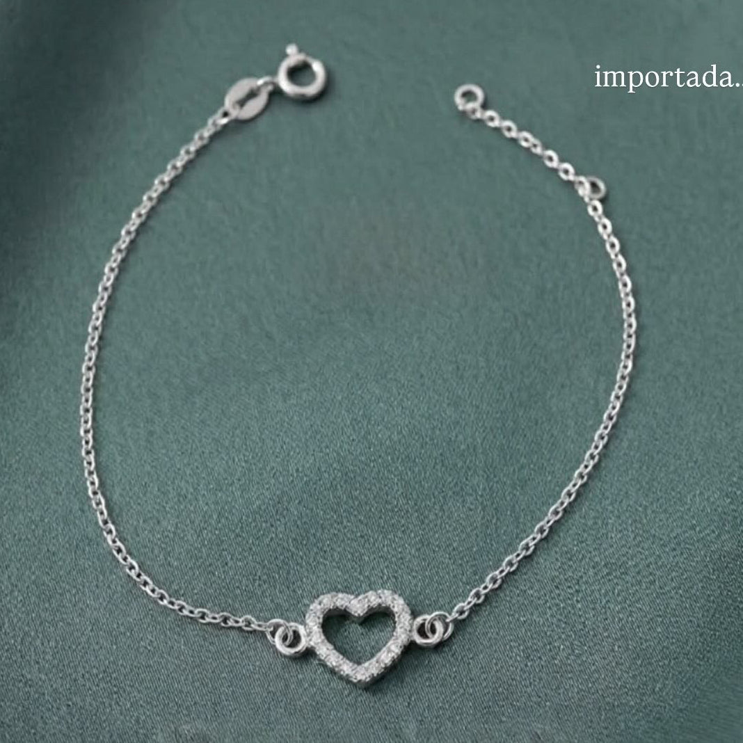 Pulseira coração cravejado