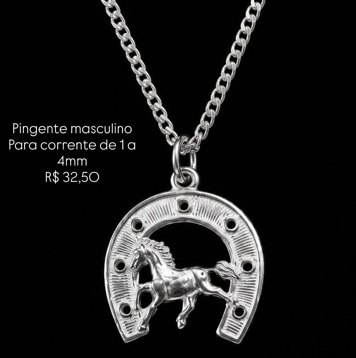 Pingente masculino ferradura de 1 a 4mm